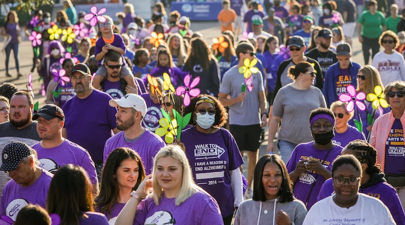 The Walk to End Alzheimer's in Dayton gathers together hundreds of people affected by the disease. The Alzheimer's Association will be holding an in-person education event Nov. 13, 2021, to help those impacted or anyone who wants to learn more. CONTRIBUTED