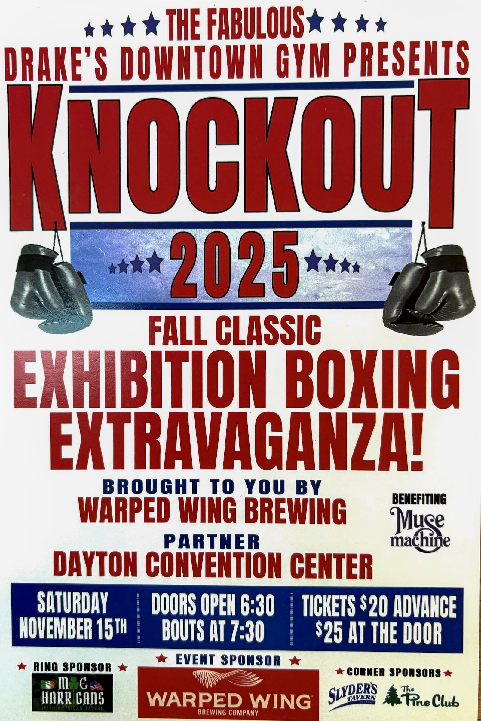 Knockout 2025, the Fall Classic boxing exhibition being put on Saturday night by Drake’s Downtown Gym at the newly-renovated Dayton Convention Center, will feature 16 bouts. Yellow Springs super middleweight Sam Wildenhaus, known in the ring as “Sammy the Bull,” meets Vo Van, the local bare knuckles and MMA fighter, in the main event. The co-feature pits Warren Roberds against Nate Staniford. The charity show benefits the Muse Machine. Over the past decade, the Drake’s Gym Knockout charity shows have raised $100,919, for various Miami Valley entities. CONTRIBUTED PHOTO
