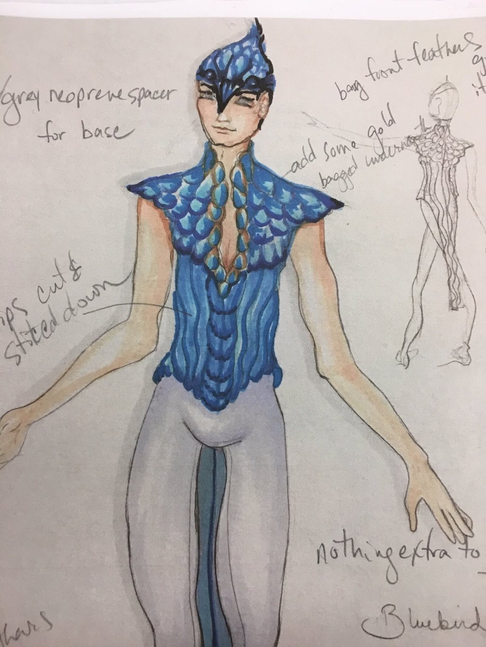Renowned costume designer Christine Darch has created this Bluebird costume for the Dayton Ballet’s upcoming performance. MEREDITH MOSS/STAFF