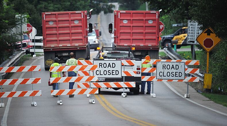 Alex Bell Road was closed Monday, Aug. 24, 2020, for bridge construction. Work is expected to take about 120 days. STAFF PHOTO / MARSHALL GORBY