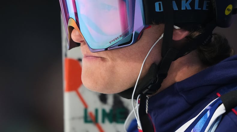 United States' Konnor Ralph looks on during the men's freestyle skiing big air qualifications at the 2026 Winter Olympics, in Livigno, Italy, Sunday, Feb. 15, 2026. (AP Photo/Lindsey Wasson)