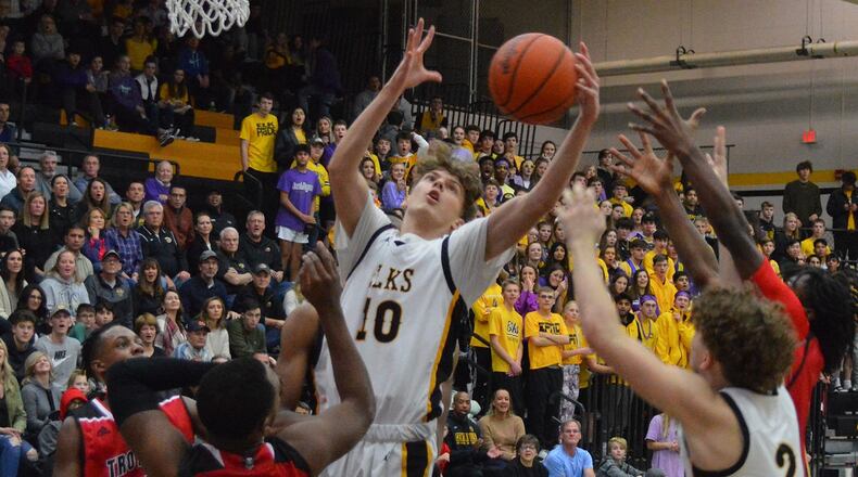Centervile’s Ryan Keifer goes up for a rebound against Trotwood-Madison on Jan. 31, 2020. Eric Frantz/CONTRIBUTED