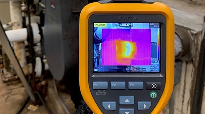 A thermal imaging camera is being used to perform energy audits. It identifies hot spots that are being overloaded, leaky windows or areas that are missing insulation, causing hot/cold spots on the envelope of a building. (Courtesy photo)