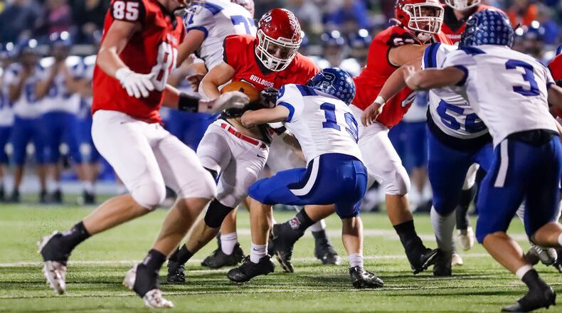 Milton-Union High School senior Michael Elam runs the ball during their game against Brookville on Friday, Nov. 11, 2022 at Xenia's Doug Adams Stadium. The Bulldogs won 38-6. CONTRIBUTED PHOTO BY MICHAEL COOPER