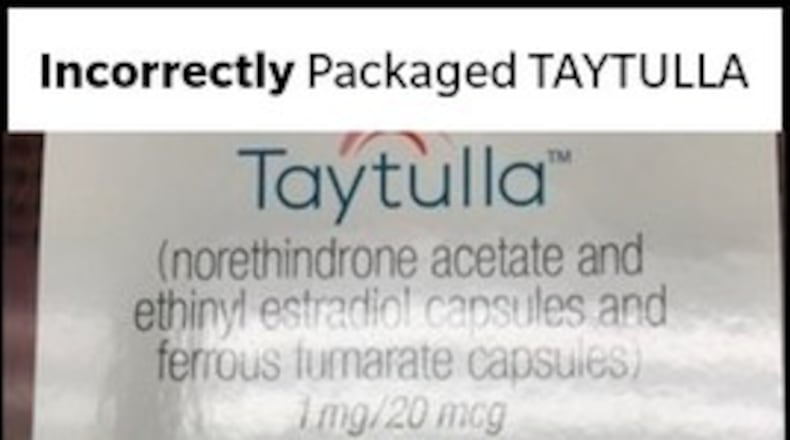 Incorrectly Packaged TAYTULLA Image (PRNewsfoto/Allergan plc)