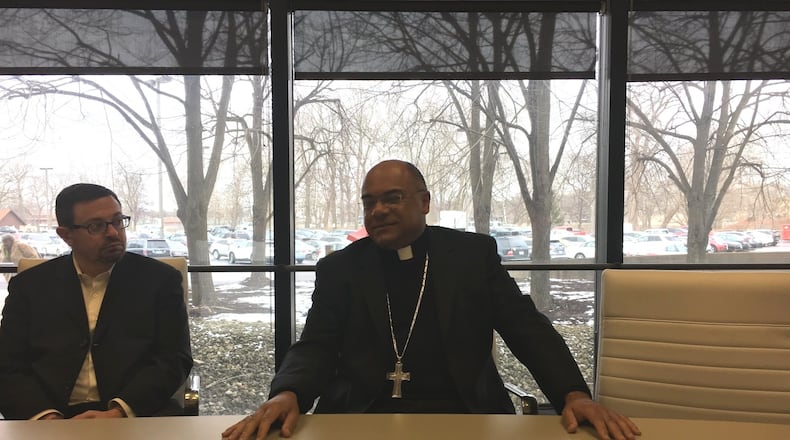 Bishop Shelton Fabre and other Catholic church leaders gathered on the University of Dayton campus to hear testimonies about the impact of racism in the church and society. STAFF/WAYNE BAKER