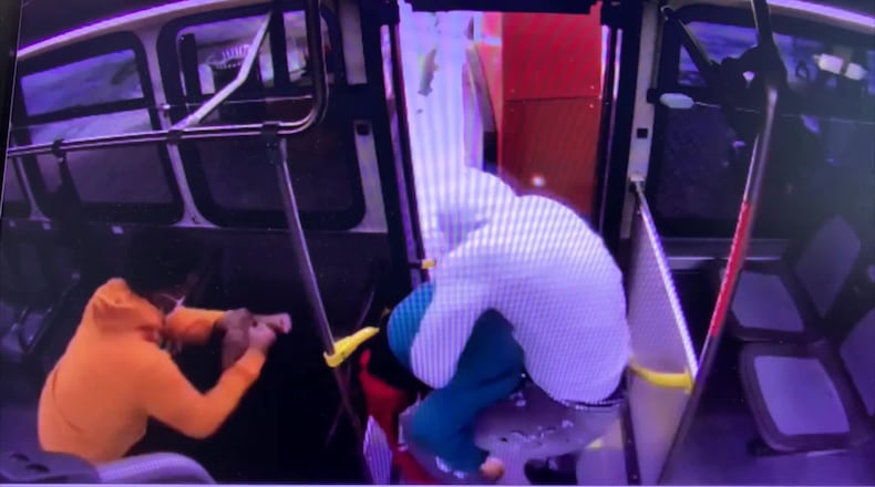 Surveillance video shows a fight breaking out on an RTA bus before a shooting in January.