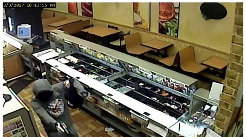 Middletown police released this photo of the person who jumped a counter at Subway on March 3, 2017, pointed a gun at employees but who didn’t steal any money.