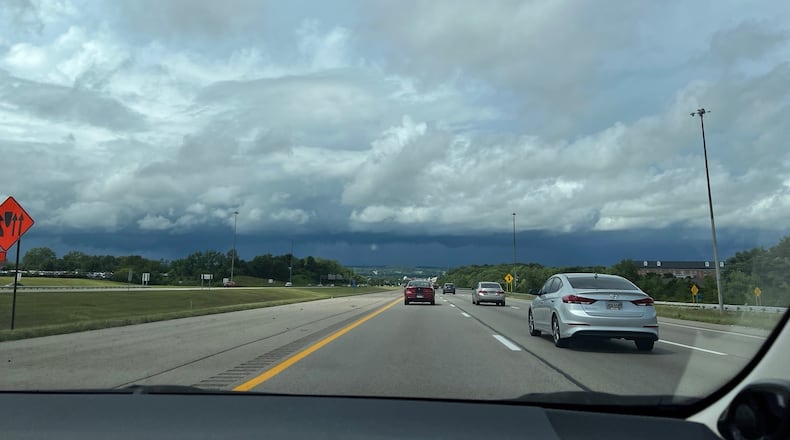 Storm clouds can be seen Monday afternoon, Aug. 7, 2023, from Interstate 74 North just north of state Route 725 in Montgomery County. DANIEL SUSCO/STAFF