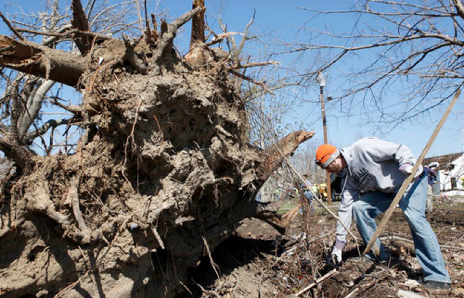 Tornado damage cleanup in Moscow, Ohio
