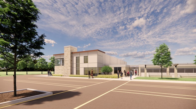 The Miami Valley School is fundraising $8.5 million for a new cafeteria and learning space for its students. The rendering shows a proposed exterior view of the student union. Courtesy of The Miami Valley School.