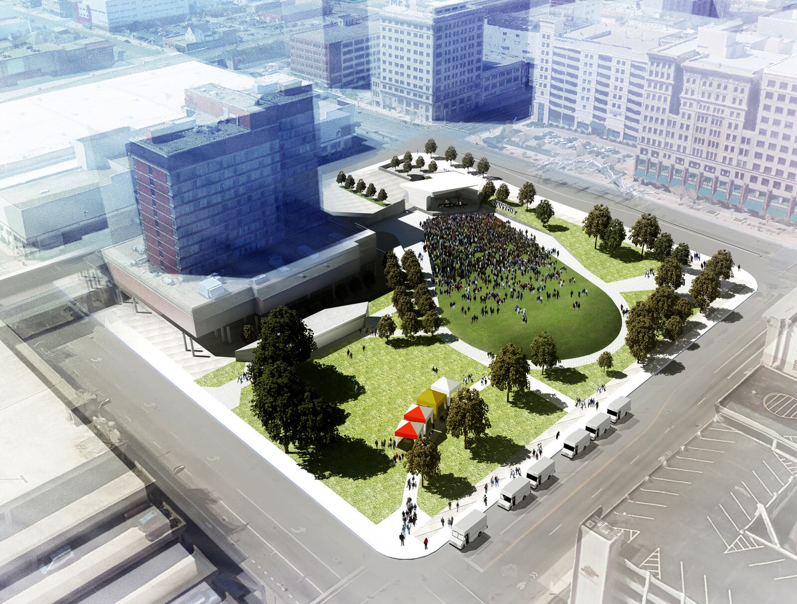 The Levitt Pavilion is scheduled for a 2018 opening in downtown Dayton at Dave Hall Plaza. 