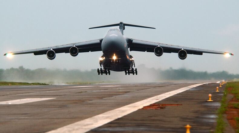 A C-5 Galaxy, with the 301st Airlift Squadron, Travis Air Force Base, Calif., departs for Naval Air Station Keflavik, Iceland. (U.S. Air Force photo by Tech. Sgt. Justin D. Pyle)