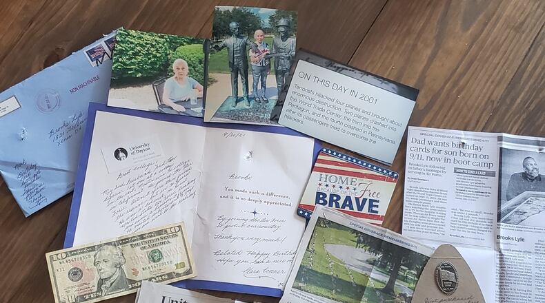 Cards, letters and packages sent to Brooks Lyle of Xenia, who marked his 20th birthday on Sept. 11, 2021 at Air Force basic training. Lyle's father asked for people to send cards in a Dayton Daily News article.