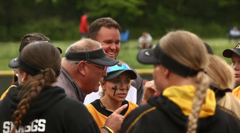 Centerville's Wendell Hutchinson coaches during a game against Mason in a Division I regional semifinal on Wednesday, May 28, 2025, at Indian Hill High School. DAVID JABLONSKI / STAFF PHOTO