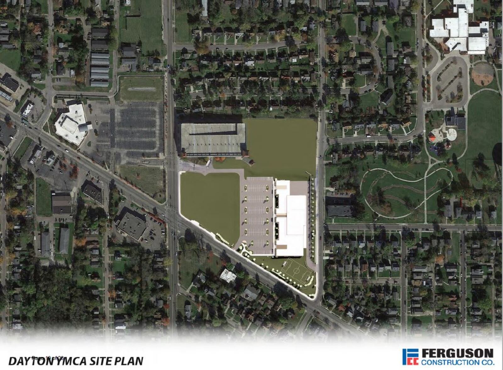 A proposed site plan for a new facility and parking lot for the YMCA of Greater Dayton and other groups on the former Good Samaritan Hospital property. CONTRIBUTED