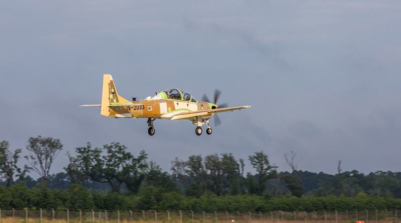 Sierra Nevada Corp. and Embraer Defense & Security successfully conduct the inaugural flight of an A-29 Super Tucano light attack, combat and reconnaissance aircraft for the Nigerian Air Force at the production facility in Jacksonville, Fla., April 16. (Courtesy photo)