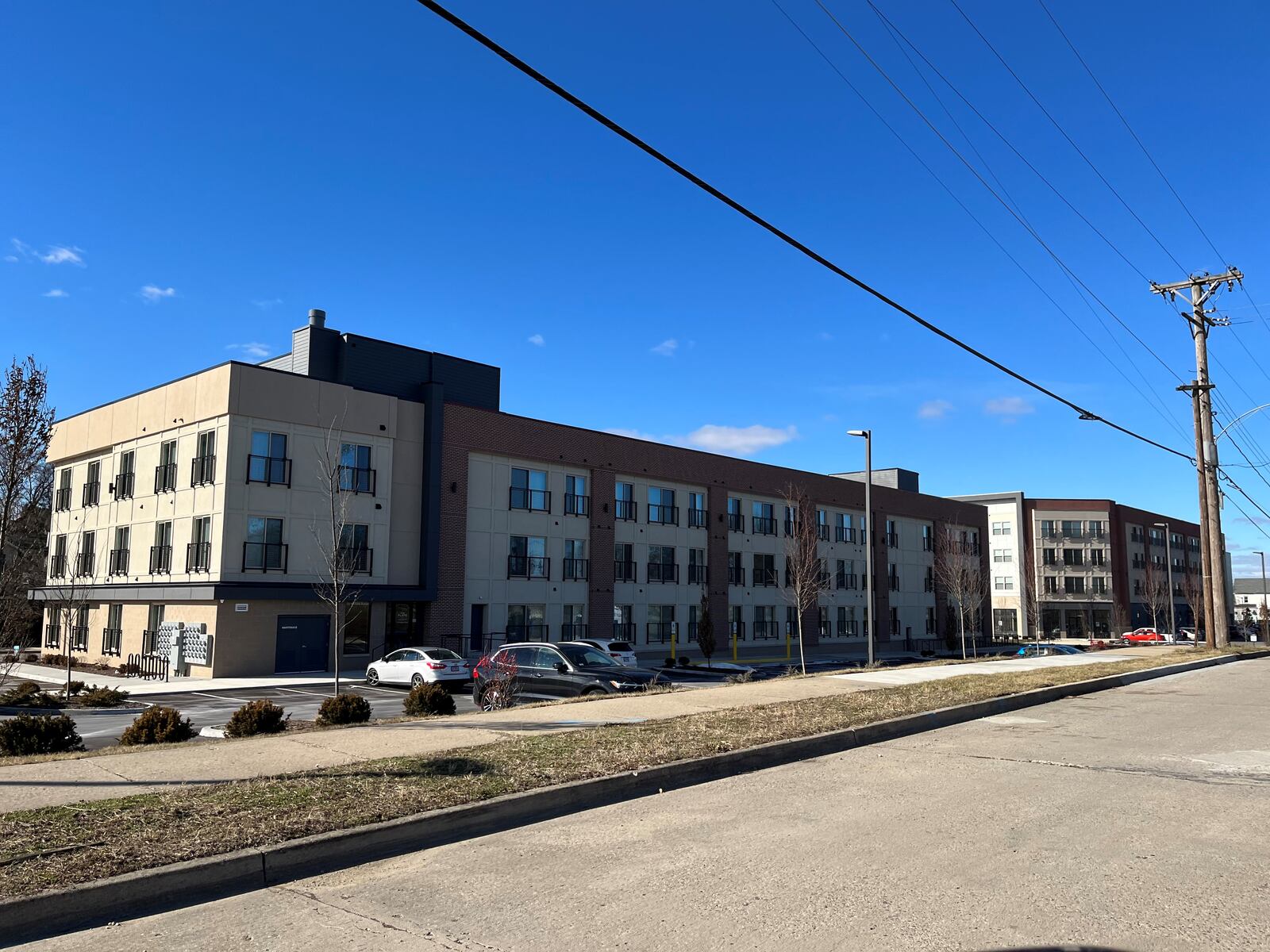 The backside of the second phase of the Flats at South Park apartments. The second phase created 51 new apartments, which opened recently. The first phase, just north of the new building, offers 43 apartments. CORNELIUS FROLIK / STAFF