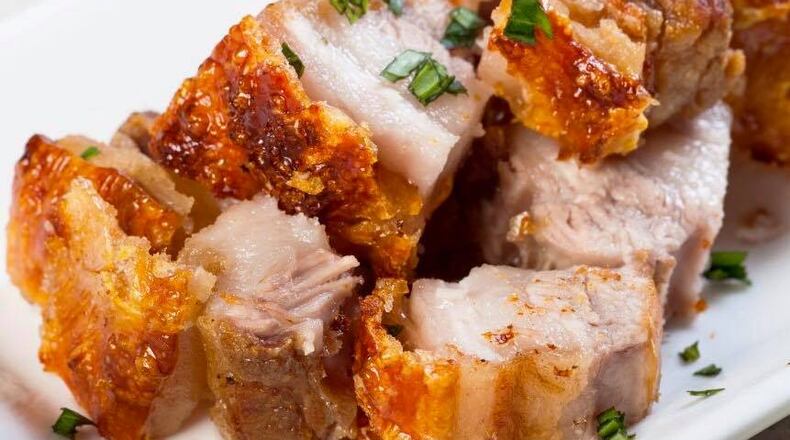 Amanda and Dr. Martin Vincente are launching their food truck trailer, HaolePino Hawaiian-Filipino Island Cuisine, at Airway Shopping Center Nov. 9, 2018.  The Riverside couple has five children. Pictured: Lechon Kawali, a popular Filipino dish made with pork belly simmered until tender and then deep-fried until golden and crisp.