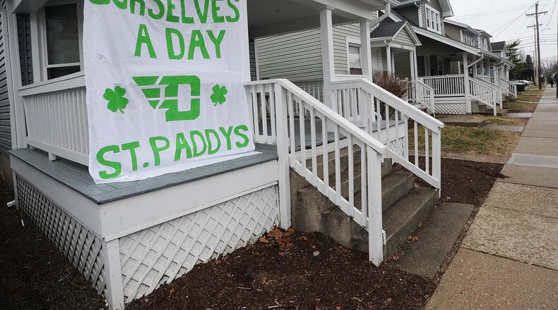 A house on Kiefaber Street the home of a few UD students shows their St. Pattys Day spirit on Monday, March 15, 2021. MARSHALL GORBY\STAFF