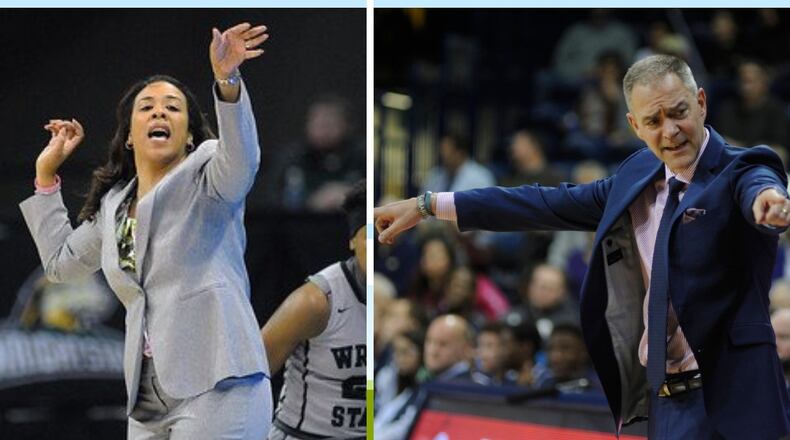 Wright State’s Katrina Merriweather and Scott Nagy were both named coach of the year by the Horizon League on Tuesday. FILE PHOTOS