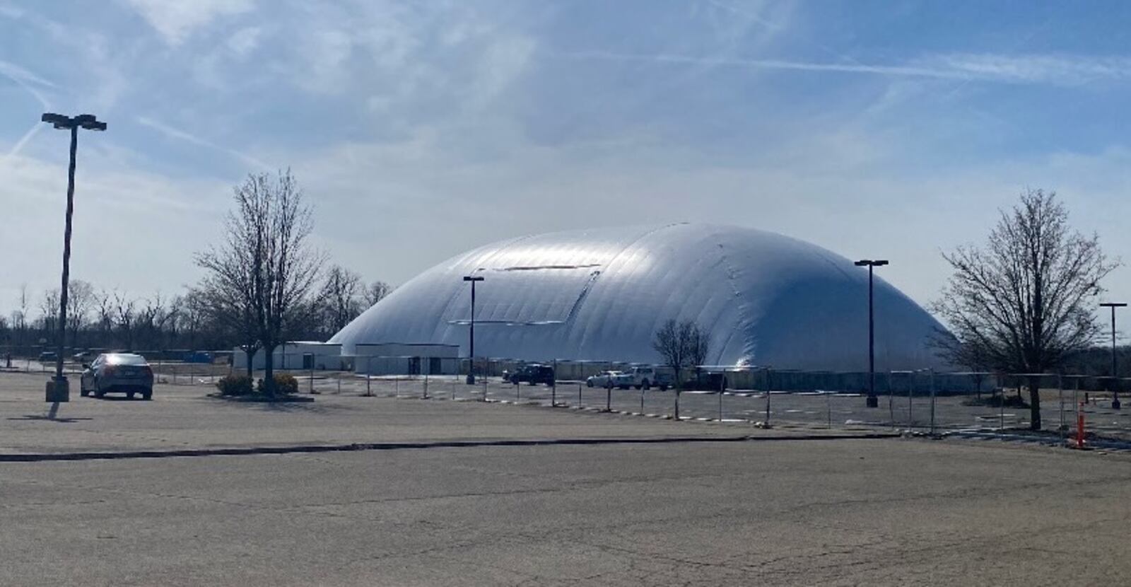 The Flyght Academy Sports Complex's inflatable dome could be seen briefly in Trotwood on Thursday, March 9, 2023, during a test of the facility’s mechanics. CONTRIBUTED PHOTO