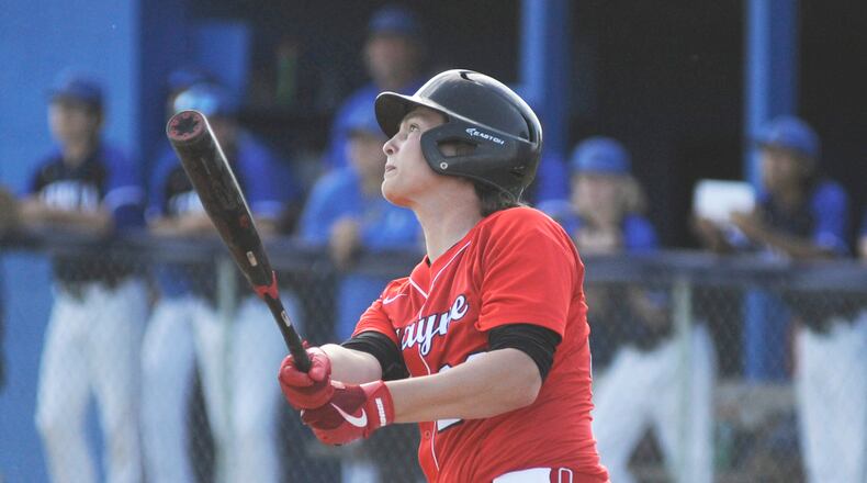 Wayne junior Garrett Valentine had a game-winning three-run double in the seventh inning. Wayne defeated host Xenia 6-3 in a D-I sectional opener on Wednesday, May 14, 2019. MARC PENDLETON / STAFF