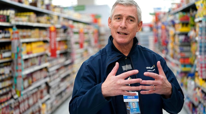 FILE - In this Nov. 9, 2018, file photo, Walmart U.S. President and CEO Greg Foran speaks during an interview at a Walmart Supercenter in Houston. (AP Photo/David J. Phillip, File)