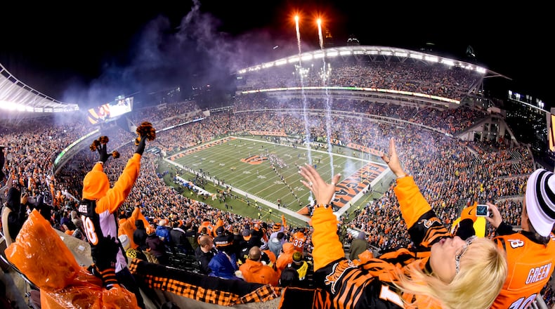 Fans cheer on the Cincinnati Bengals at Paul Brown Stadium in Cincinnati. NICK GRAHAM/STAFF