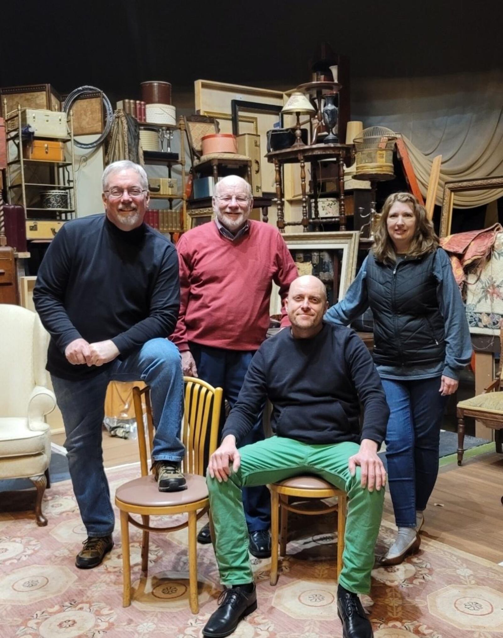 (left to right) Ted Eltzroth as Walter Franz, Dave Williamson as Gregory Solomon, Brendan Sheehan as Victor Franz, and Wendi Michael as Esther Franz in Dayton Theatre Guild's production of "The Price." CONTRIBUTED