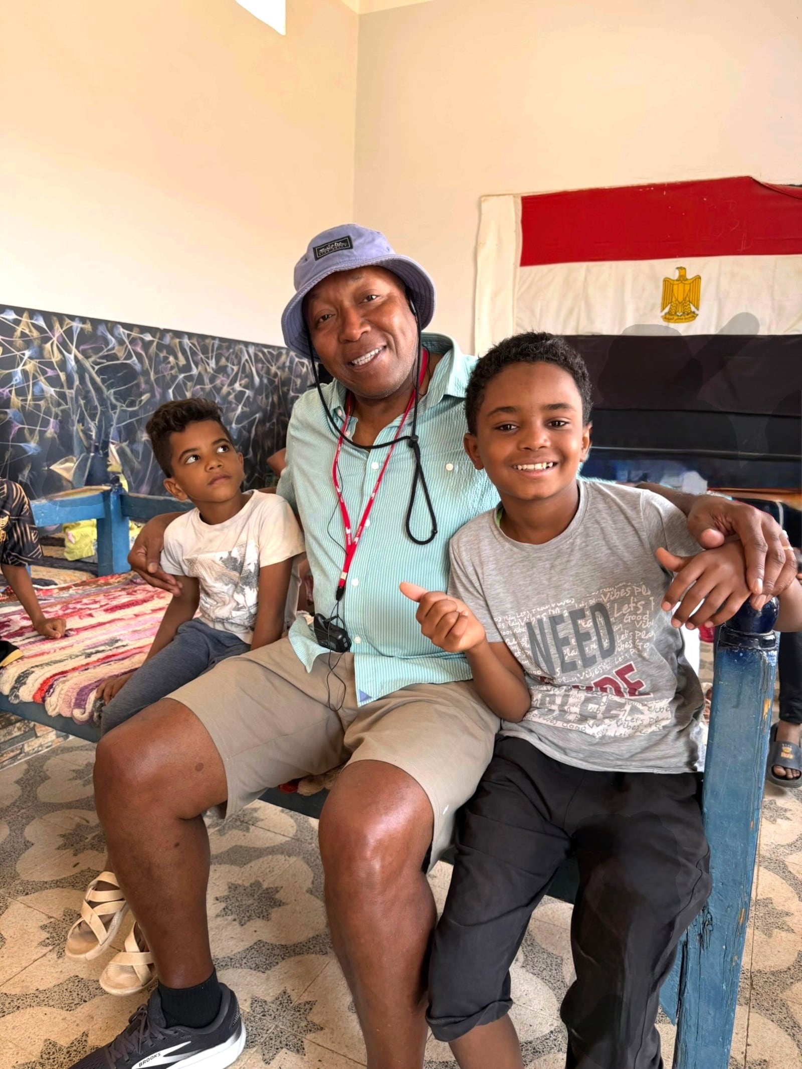 Johnny Davis visited with youngsters at a  Nubian school during a recent trip to the Pyramids in Egypt. CONTRIBUTED PHOTO