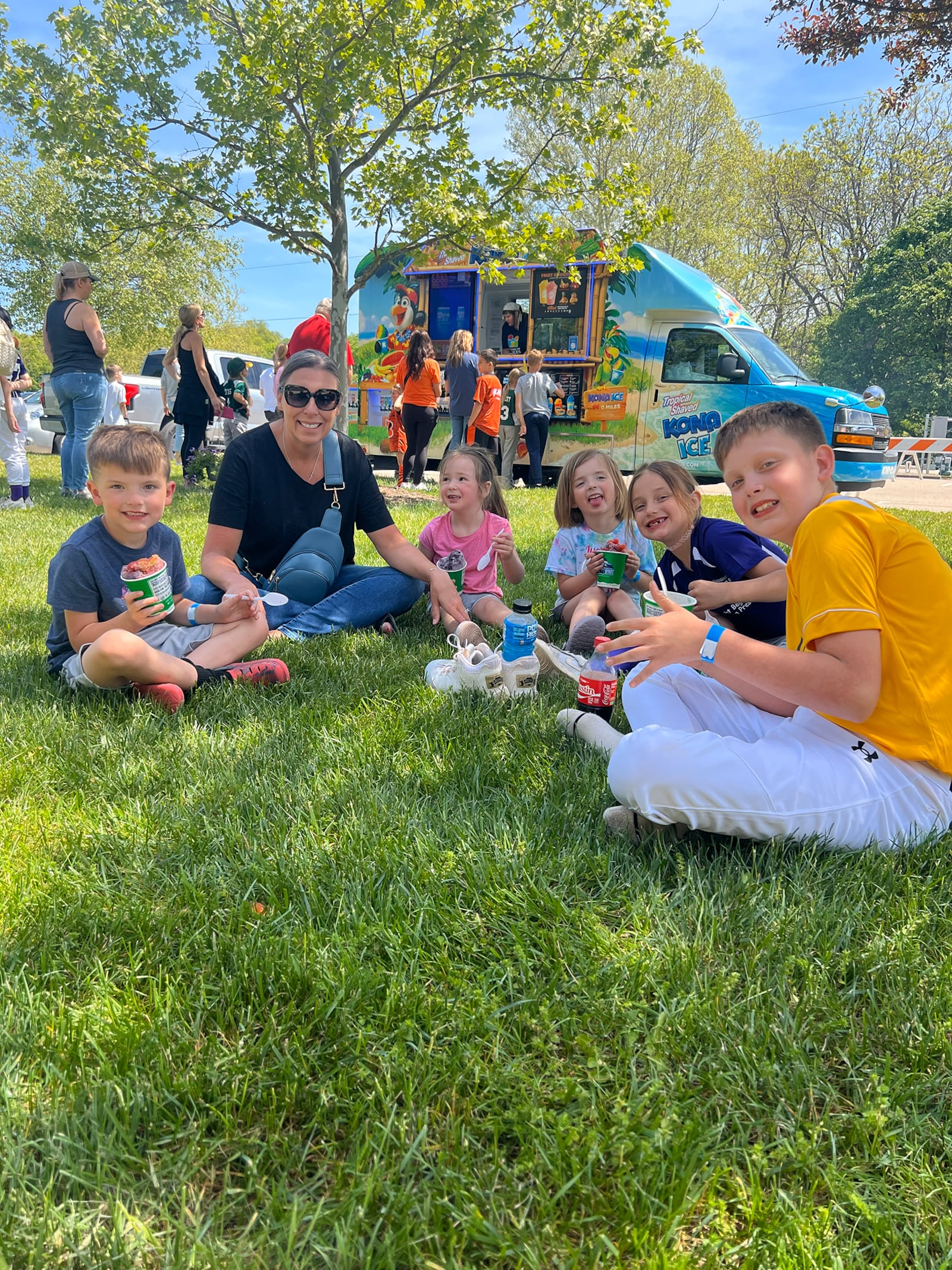 Tiffany Thompson in 2025 with her five youngest grandchildren. Left to Right Rigby, Thompson, Rowan, Sylvia, Blakely, Tucker. CONTRIBUTED