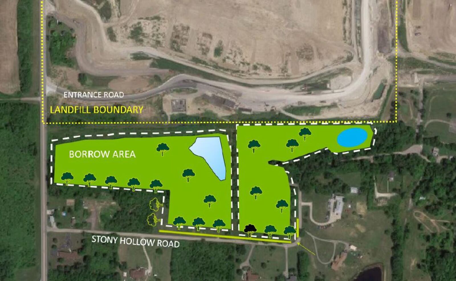 A map of the planned soil borrow area for the Stony Hollow Landfill. CONTRIBUTED