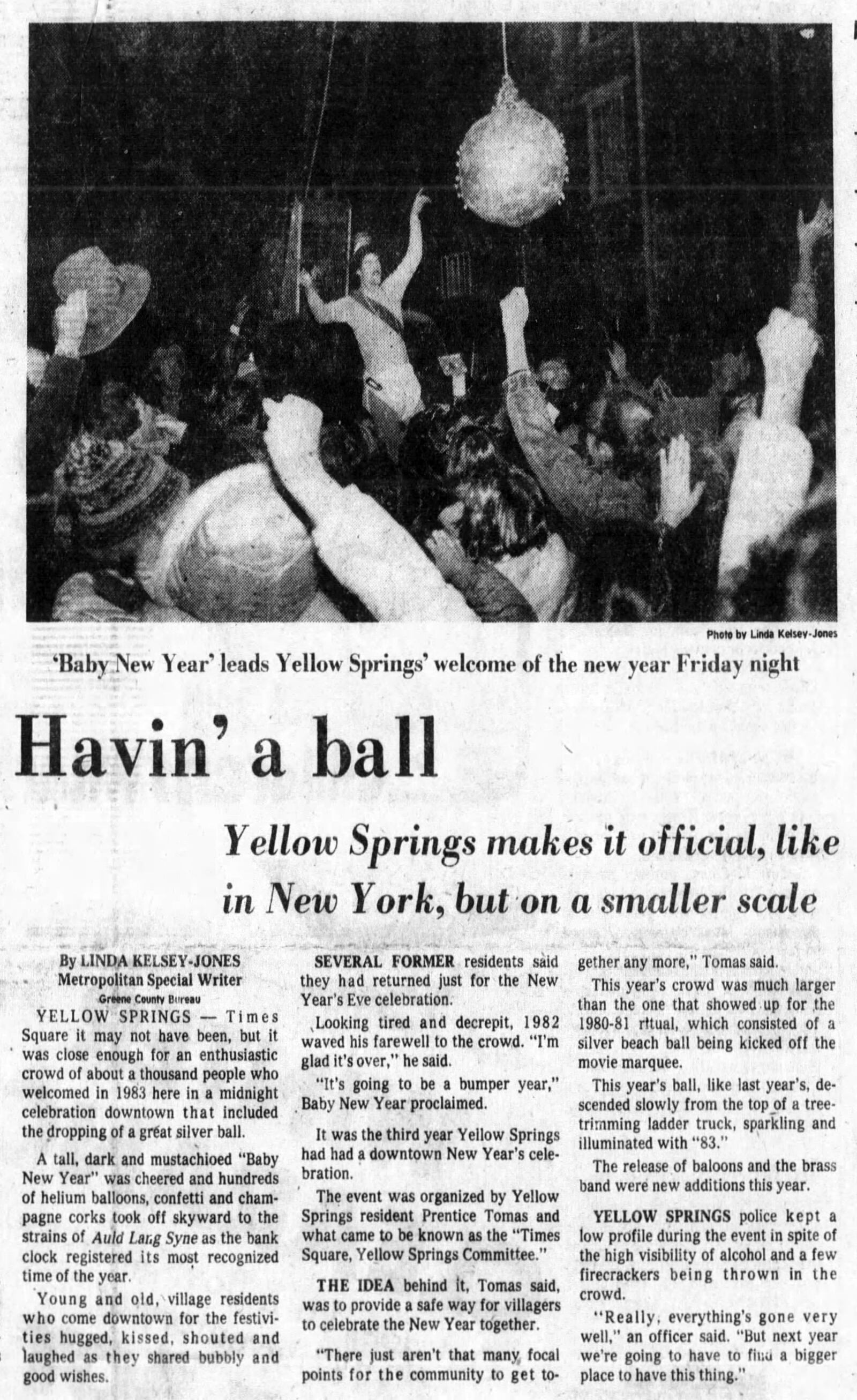 The Dayton Daily News front page on Jan. 1 1983. The front page story was about the New Year's Eve celebration in Yellow Springs.