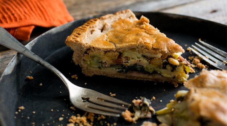 Apple and Swiss chard pie, in New York, Oct. 30, 2015. This version uses more apples and less chard so as to come off sweeter than a classic French tourte aux blettes.