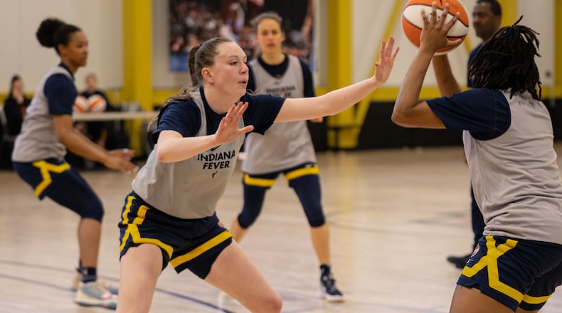 Erin Whalen practices with the WNBA's Indiana Fever in training camp in April 2022. Photo courtesy of the Indiana Fever