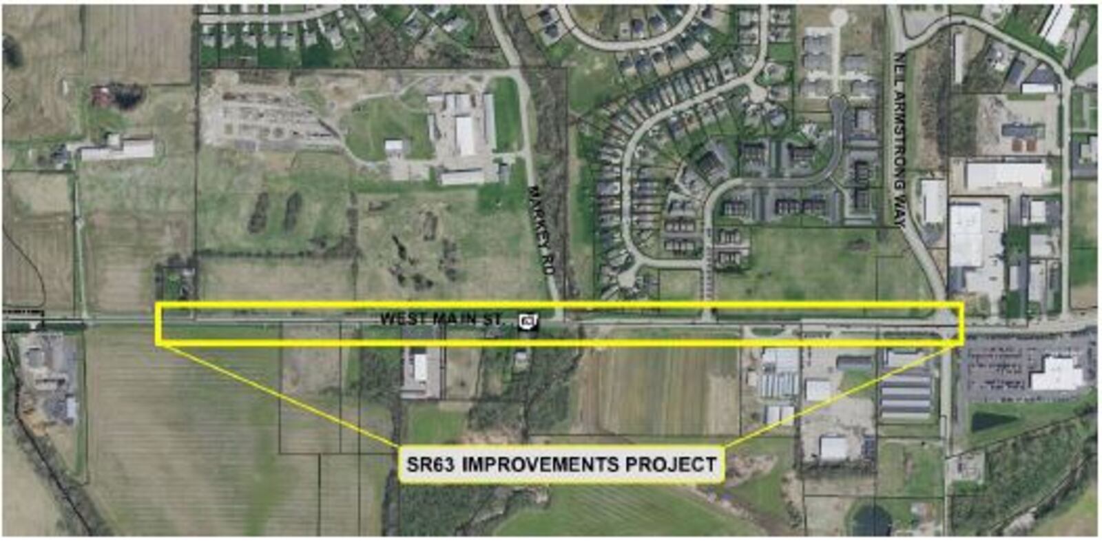 Lebanon officials will be applying for federal funding to widen a section of Ohio 63 between the Parkside subdivision property and Neil Armstrong Way. The project is being programmed for 2027. CONTRIBUTED/CITY OF LEBANON
