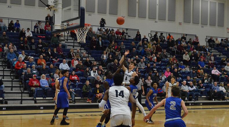 Fairmont’s Ryan Hall puts up a shot during Friday night’s game vs. visiting Xena. Eric Frantz/CONTRIBUTED