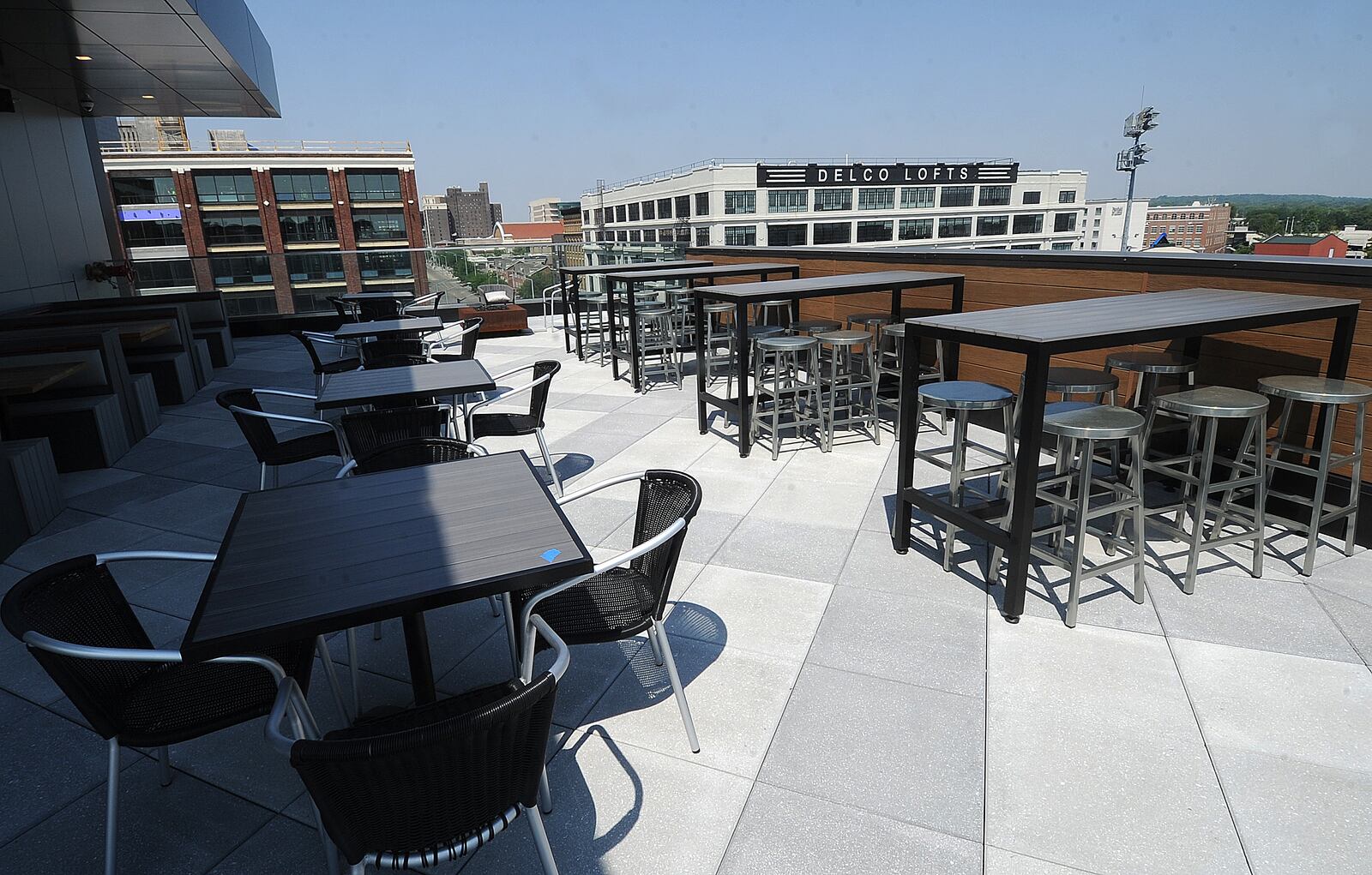 A look inside the new rooftop bar and restaurant, called The Foundry, at the AC Hotel Dayton by Marriott, that overlooks Day Air Ball Park from several stories above East First Street. MARSHALL GORBY\STAFF