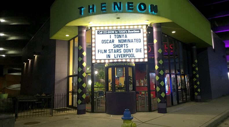 The Neon movie theater in downtown Dayton's new marquee was installed on Feb. 19, 2018.  Photo: Amelia Robinson