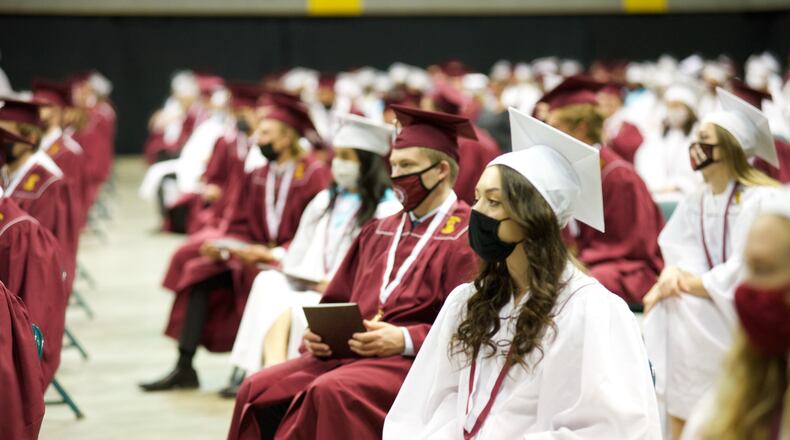 Lebanon High School students participate in the 2021 graduation ceremony May 15 at the Nutter Center. Contributed photo from Lebanon schools