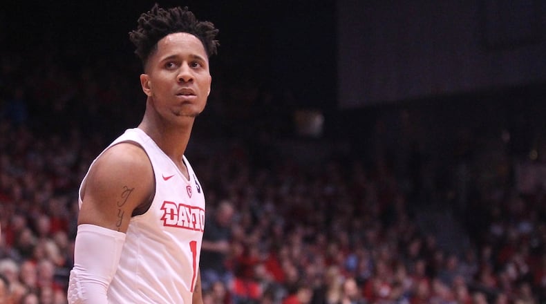 Dayton's Darrell Davis reacts to a play during a game against Auburn on Nov. 29, 2017, at UD Arena.