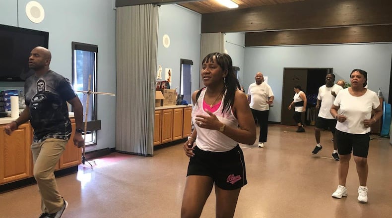 A new wellness ministry formed by the Wright-Patterson Air Force Base Chapel Community, called God s Property Fitness Group, practices healthy living with an aerobic exercise routine. The group meets from 6 to 7 p.m. every Wednesday and the first, fourth and fifth Mondays of each month in the Prairies Chapel, 682 Chapel Lane. (U.S. Air Force photo/Karina Brady)