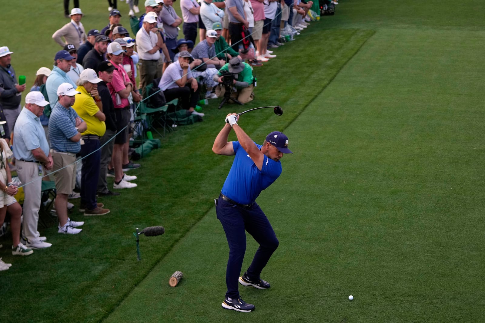 Bryson DeChambeau hits his tee shot on the 18th hole during the first round at the Masters golf tournament, Thursday, April 10, 2025, in Augusta, Ga. (AP Photo/Julia Demaree Nikhinson)