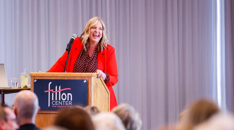 Kirsten Spicer, owner of Two Women in a Kitchen, was named the 2024 Small Business Person of the Year by the Greater Hamilton Chamber of Commerce. She will be honored at the annual dinner on Jan. 31 at conference center at Spooky Nook Sports Champion Mill on North B Street in Hamilton. Pictured is Spicer speaking at the February 2024 Celebrating Self series at Fitton Center for Creative Arts. NICK GRAHAM/FILE