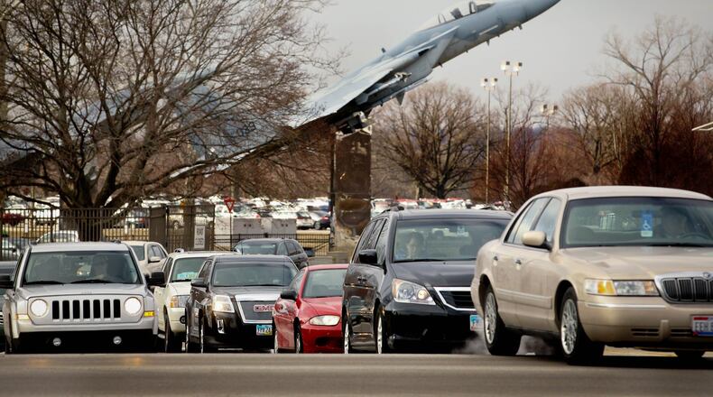 Vehicles exit Gate 12A at Wright Patterson Air Force Base. STAFF FILE PHOTO