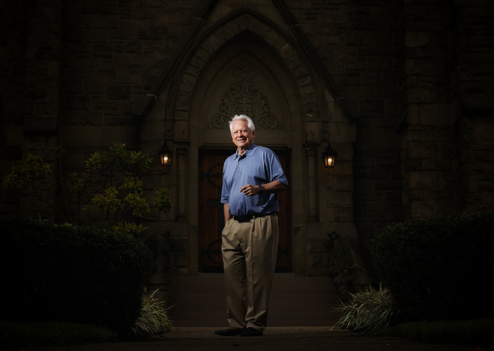 Fr. John Civille stands outside Holy Trinity Church Wednesday, Sept. 22, 2021on Clark Street in Middletown where he has been a pastor for nearly 30 years as part of the Holy Family Parish. NICK GRAHAM / STAFF