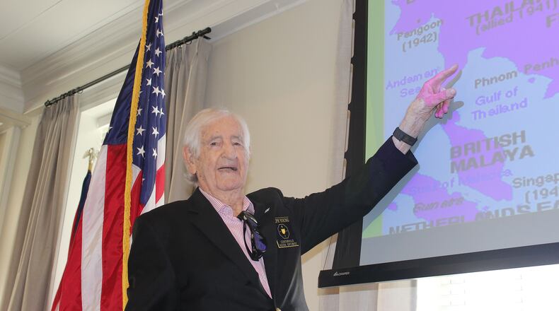 Ralph Young, a 96-year-old veteran of WWII, is today speaking to groups like the Centerville Noon Optimists, about his experiences in the pacific during the war. He has also published several books about his life during the war.
