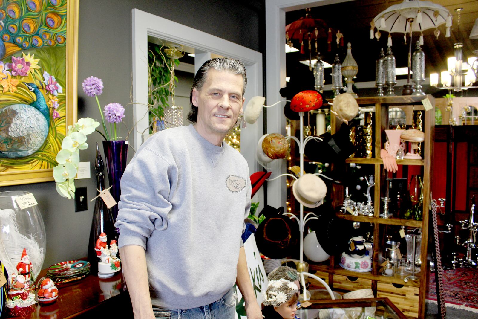 Vintage hats and hat boxes from from the former Rike’s Department store in downtown Dayton are being sold at The Flower Shoppe in Oakwood. Owner Mark Brueninghaus said the hats with a hat box range from about $45 to $95.