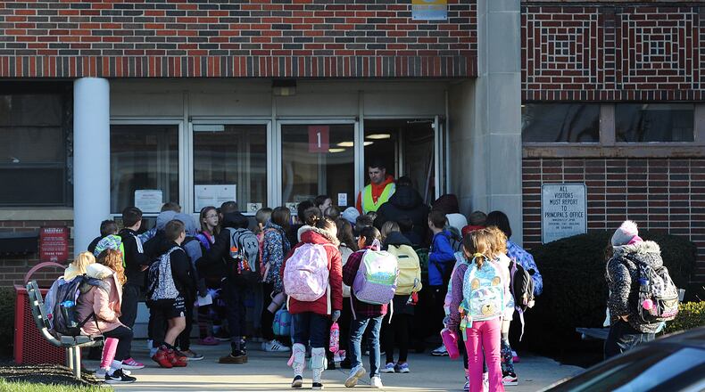 Start of the school day Thursday, March 21, 2024 at Broadway Elementary School in Tipp City. MARSHALL GORBY\STAFF